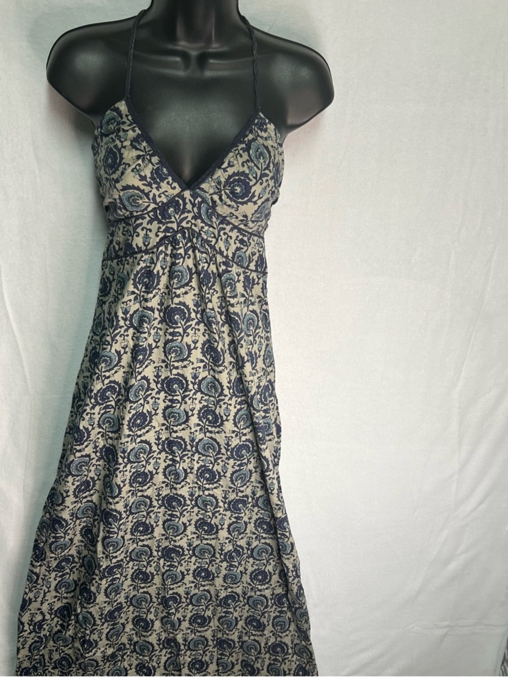 SOLD Mossimo Supply Co Floral Halter Maxi Dress Med Blue Cream Boho Cottagecore - Picture 5 of 8